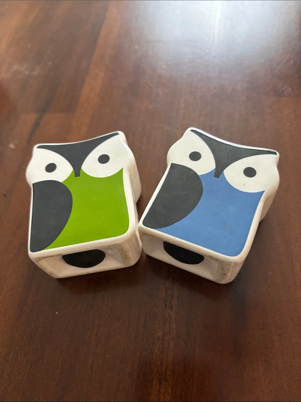 Orla Kiely Ceramic Owl Blue and Green Salt and Pepper Shakers